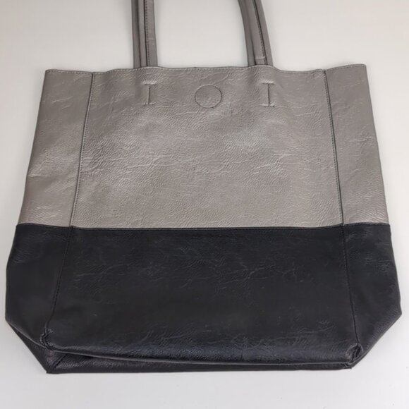 NEW Jessica Faux Leather Shoulder Bag Color Block Large Tote Purse Silver Black - Picture 5 of 11